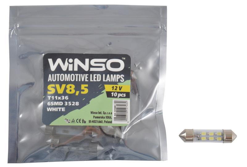 Автолампа Winso 12V SMD SV8.5 T11x36mm 6LEDS 3528 white 10 шт.уп. (127480)