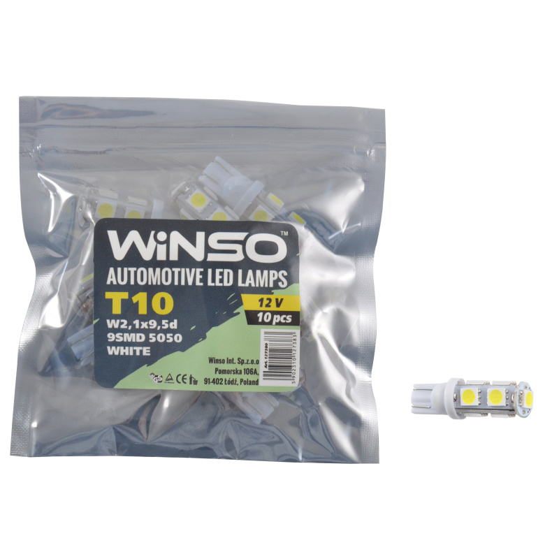Автолампа Winso 12V SMD T10 9LEDS 5050, white 10 шт.уп. (127380)