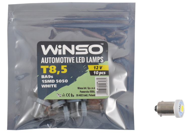 Автолампа Winso 12V SMD T8.5 BA9s 1LED 5050 white 10 шт.уп. (127280)