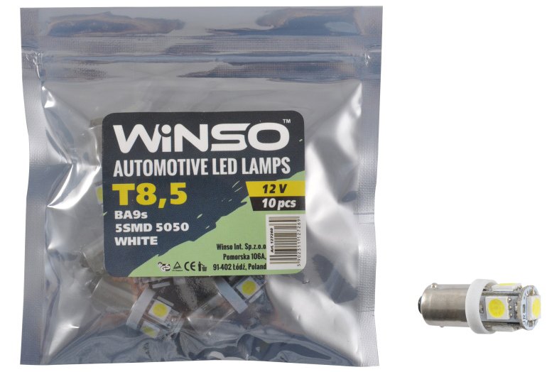 Автолампа Winso 12V SMD T8.5 BA9s 5LEDS 5050 white 10 шт.уп. (127260)