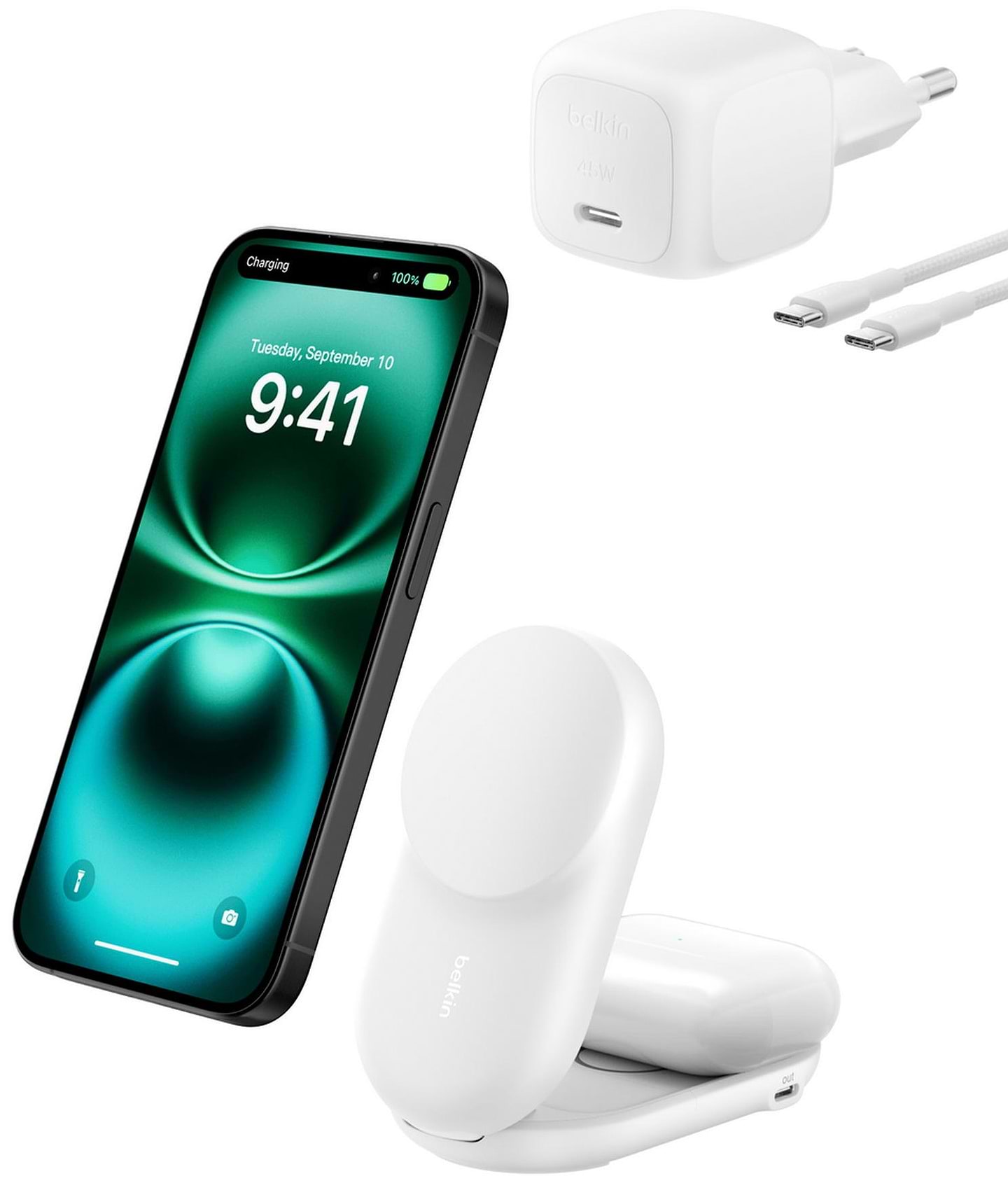 Бездротовий зарядний пристрій Belkin UltraCharge 2-in-1 Foldable Magnetic Charging (WIZ039KQWH) White