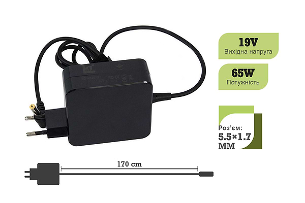 Фото - Зарядное устройство для ноутбука 1stCharger 65W 19V 3.42A 5.5x1.7 Wall Mount (WM1ST19V65W5517)