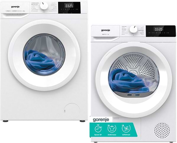 Фото - Комплект техніки Gorenje Пральна машина з фронтальним завантаженням + Сушильна машина Gorenje WNGPI61SBS/UA + D2HNE7E/UA