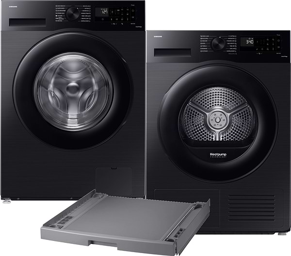 Фото - Комплект техники Samsung Стиральная машина с фронтальной загрузкой + Сушильная машина + Комплект креплений для установки в колонну Samsung WW11DG5B2FABLE + DV90CGC2A0ABUA + SKK-DDX