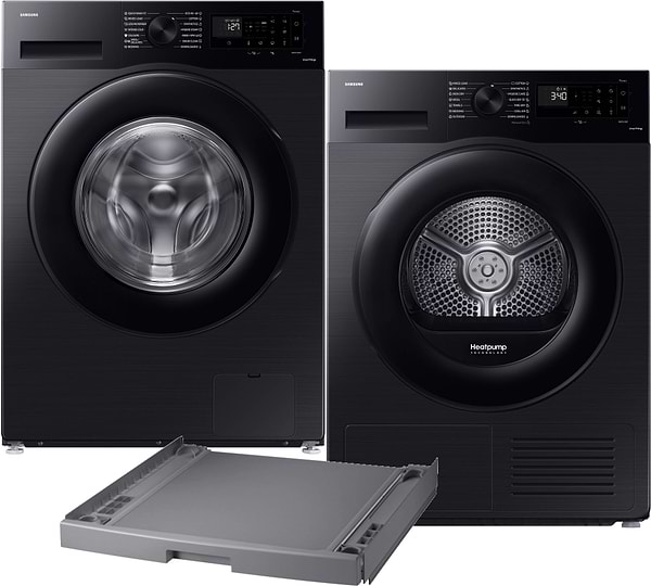 Фото - Комплект техніки Samsung Пральна машина з фронтальним завантаженням + Сушильна машина + Комплект кріплень для встановлення в колону Samsung WW90CGC0EDABLE + DV90CGC2A0ABUA + SKK-DDX