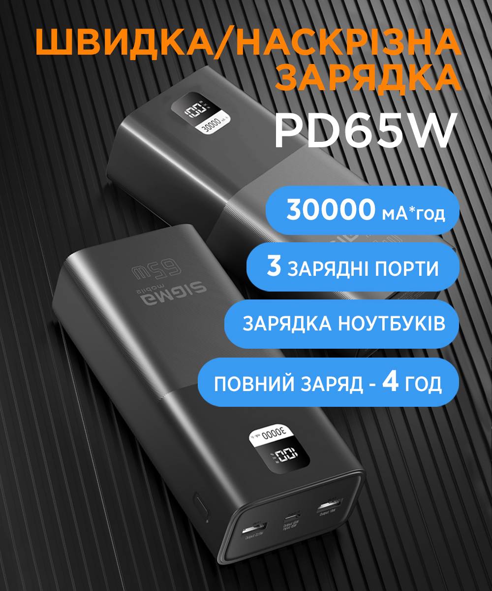 Фото - Батарея мобильная Sigma mobile X-power SI30A6QLX black (30000mAh, PD65W)
