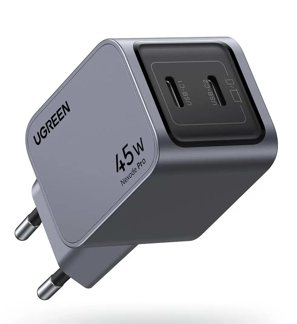 Мережевий зарядний пристрій UGREEN X707 USB-C+USB-C 45W PD GaN Tech Charger Space Gray (35008) - Фото 1