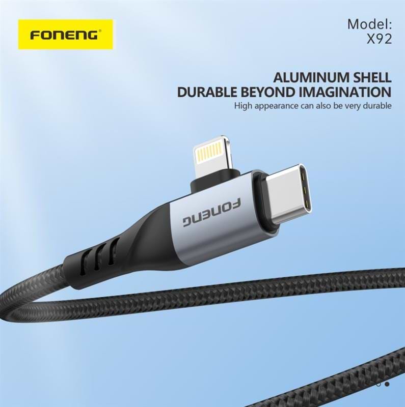 Фото - Кабель синхронізації даних Foneng X92 4-in-1 (60W) USB/USB-C - USB-C/Lightning 1m Black (X92-CA-FIO)