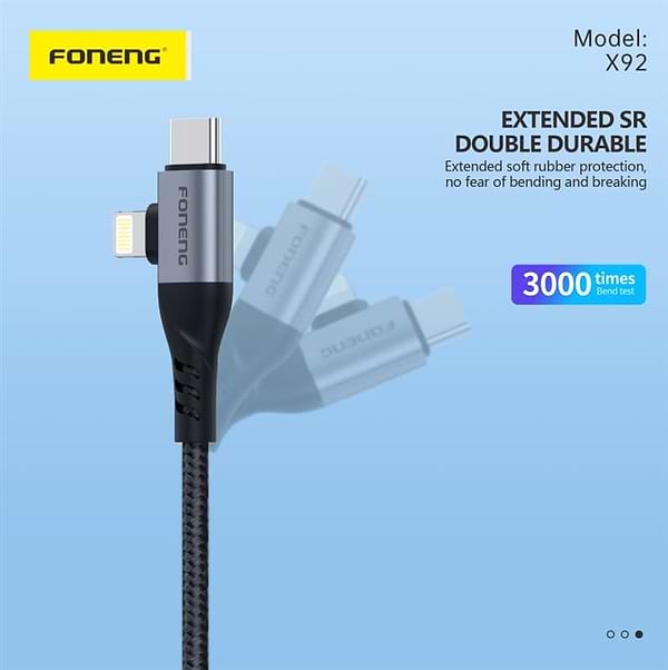 Фото - Кабель синхронізації даних Foneng X92 4-in-1 (60W) USB/USB-C - USB-C/Lightning 1m Black (X92-CA-FIO)