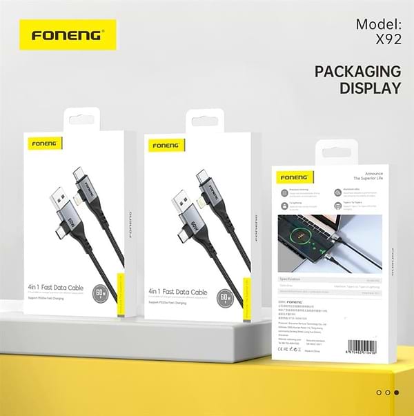 Фото - Кабель синхронізації даних Foneng X92 4-in-1 (60W) USB/USB-C - USB-C/Lightning 1m Black (X92-CA-FIO)