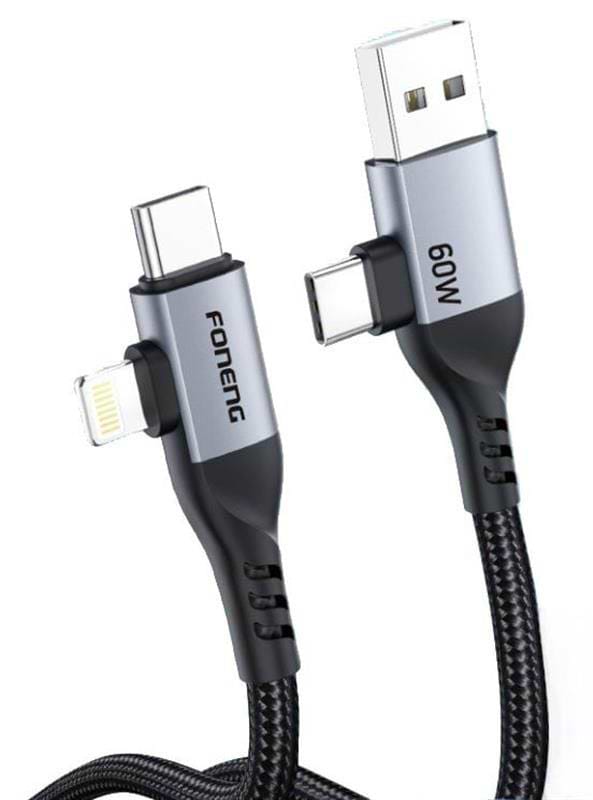 Фото - Кабель синхронізації даних Foneng X92 4-in-1 (60W) USB/USB-C - USB-C/Lightning 1m Black (X92-CA-FIO)