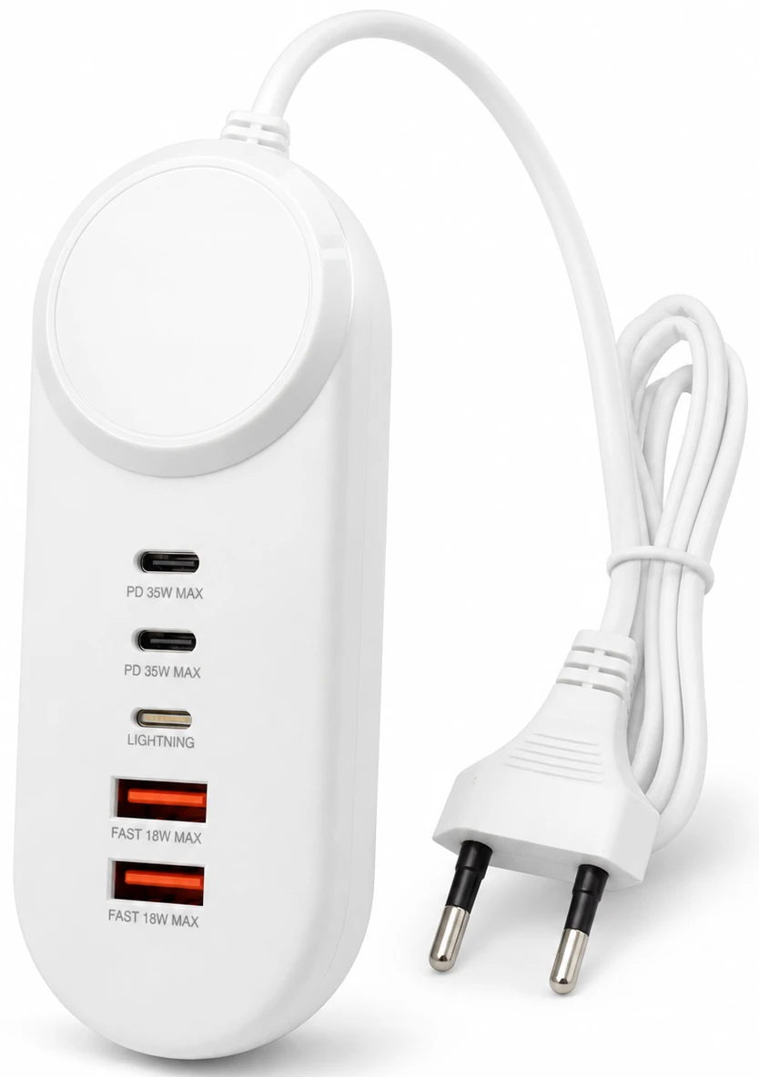 Мережевий фільтр XOKO QC-505 2 USB QC 18W 2 Type-C PD 35W Lightning 2.4A 1 м White (XK-QC-505)