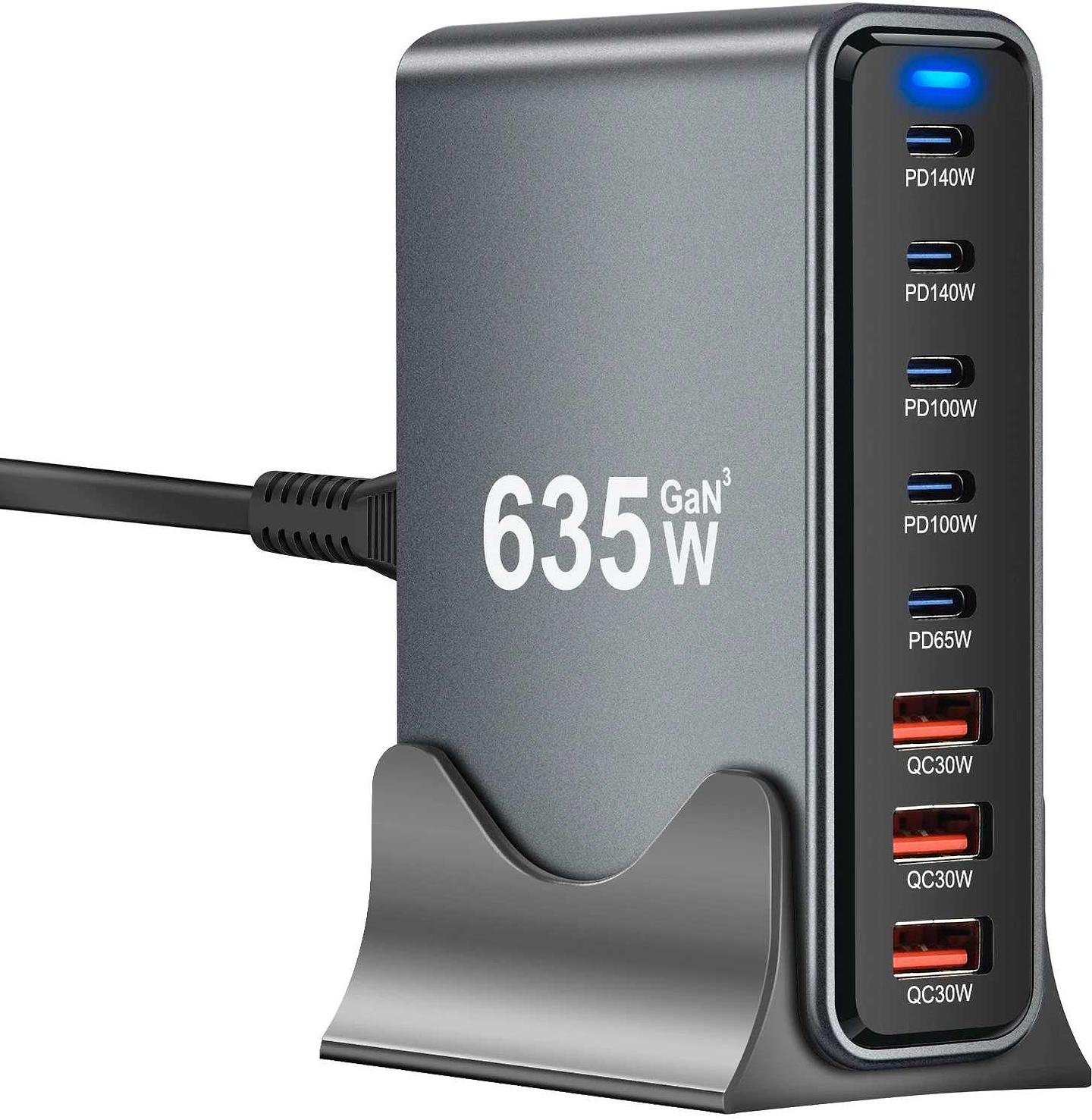 Сетевое зарядное устройство XOKO QC-600 Gan3 635W вилка EU, 2xPD 3.1 140W, 2xPD 100W, 1xPD 65W, 3xUSB-A QC 30W Black