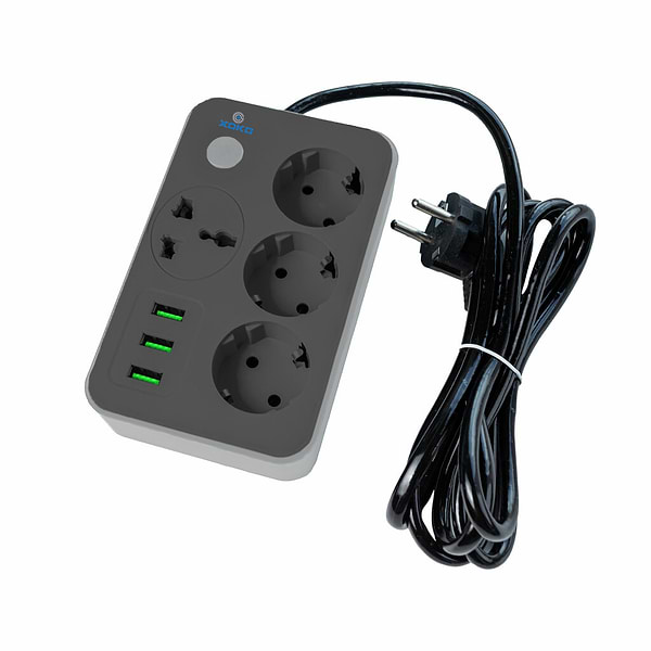 Фото - Сетевой фильтр XOKO 2 м 3 EU розетки 1 международная розетка 3 USB Gray (XK-SP-3-3-1-SL)