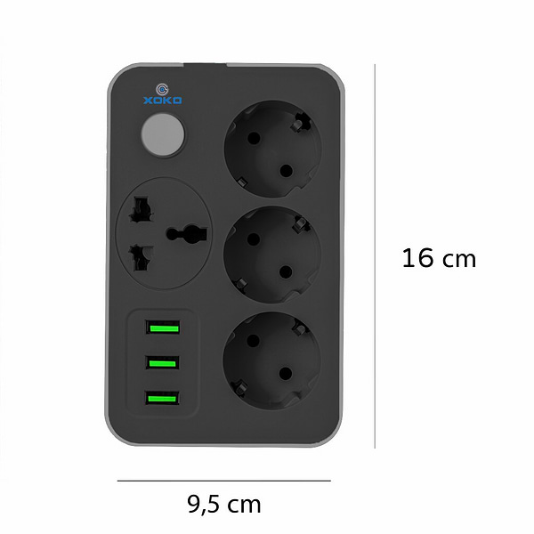 Фото - Сетевой фильтр XOKO 2 м 3 EU розетки 1 международная розетка 3 USB Gray (XK-SP-3-3-1-SL)