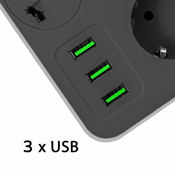 Фото - Сетевой фильтр XOKO 2 м 3 EU розетки 1 международная розетка 3 USB Gray (XK-SP-3-3-1-SL)