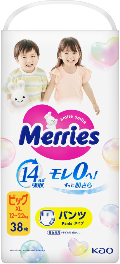 Одноразовые подгузники-трусики MERRIES Размер XL (12-22 кг.), 38 шт. (438091)