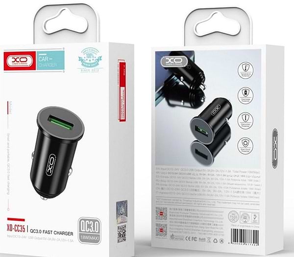 Фото - Автомобільний зарядний пристрій XO QC 3.0 CC35 18W/1USB Black (XO-CC35-BK)