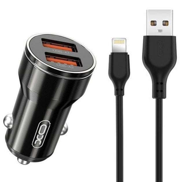 Автомобильное зарядное устройство XO +кабель Lightning Smart Metal 2USB Black (XO-CC48i-BK)