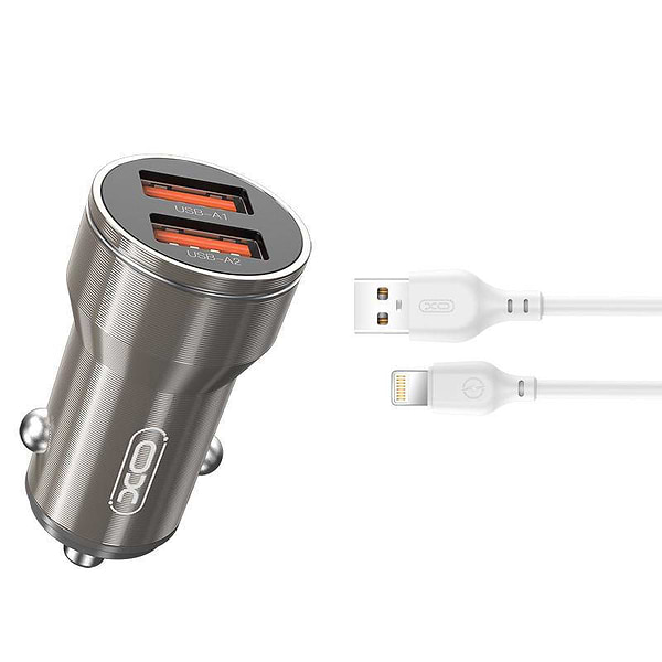 Фото - Автомобильное зарядное устройство XO + кабель Lightning CC48 Smart Metal 2USB, 2.4A Grey (XO-CC48i-GR)