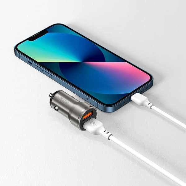 Фото - Автомобильное зарядное устройство XO + кабель Lightning CC48 Smart Metal 2USB, 2.4A Grey (XO-CC48i-GR)