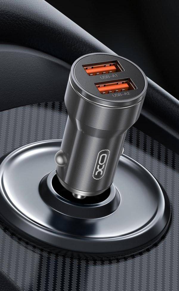 Фото - Автомобильное зарядное устройство XO + кабель Lightning CC48 Smart Metal 2USB, 2.4A Grey (XO-CC48i-GR)