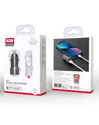 Фото - Автомобильное зарядное устройство XO + кабель Lightning CC48 Smart Metal 2USB, 2.4A Grey (XO-CC48i-GR)