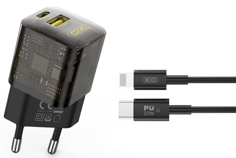 Сетевое зарядное устройство XO CE05 GAN PD30W+QC3.0 18W fast charger with lighting cable brown (XO-CE05+L)