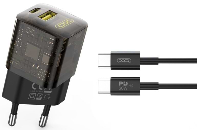 Сетевое зарядное устройство XO CE05 GAN PD30W+QC3.0 18W fast charger with Type-c cable black (XO-CE05+C)
