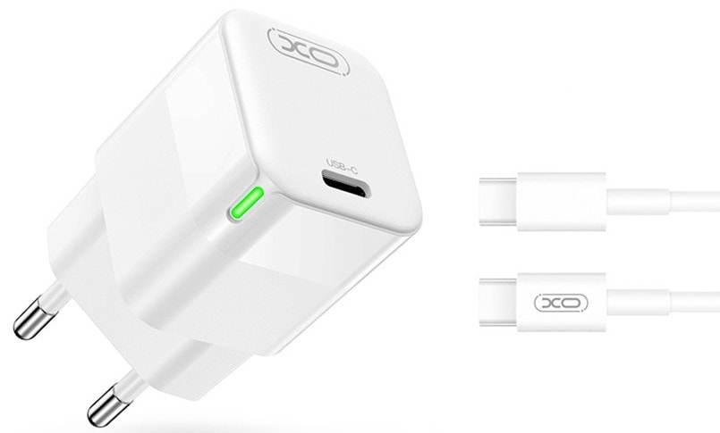 Сетевое зарядное устройство XO CE06 PD 30W GaN lamp display fast Charger with TYPE-C cable white (XO-CE06+C)