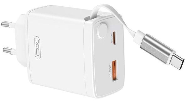 Фото - Сетевое зарядное устройство XO CE31 30W Gallium Nitride Fast Charger з Retractable Кабелем (1USB-A +1USB-C+1TYPE-C cable) (XO-CE31)