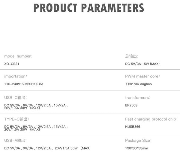 Фото - Сетевое зарядное устройство XO CE31 30W Gallium Nitride Fast Charger з Retractable Кабелем (1USB-A +1USB-C+1TYPE-C cable) (XO-CE31)