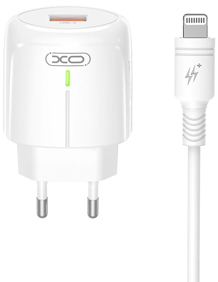 Мережевий зарядний пристрій XO L112 QC18W Charger with LED with lightning cable white (XO-L112+L)