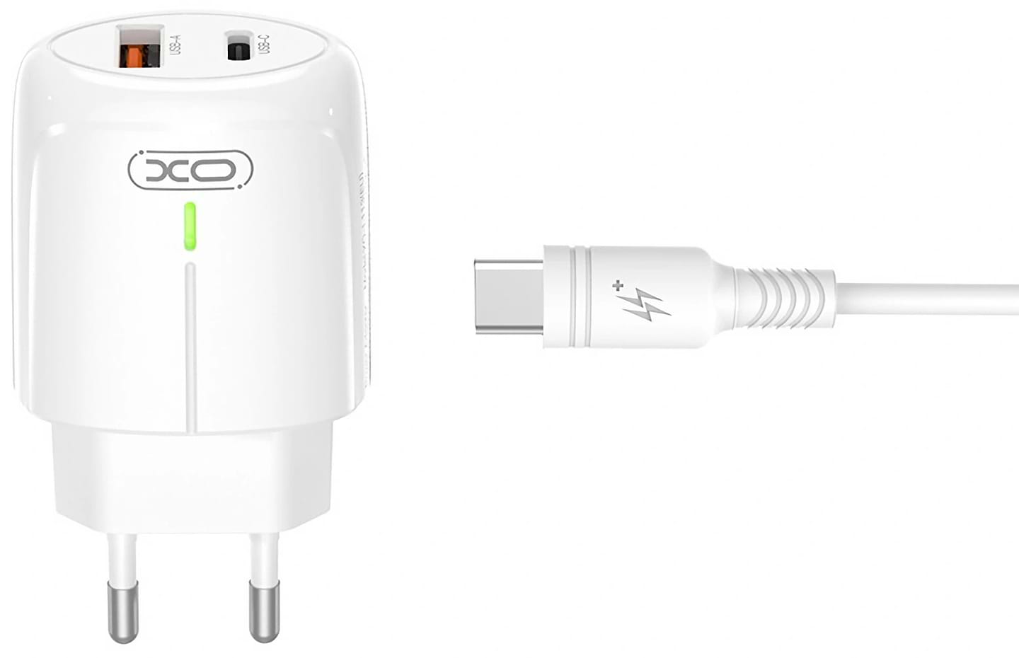 Сетевое зарядное устройство XO L114 PD20W/QC18W Charger with LED with lightning cable white (XO-L114+L)