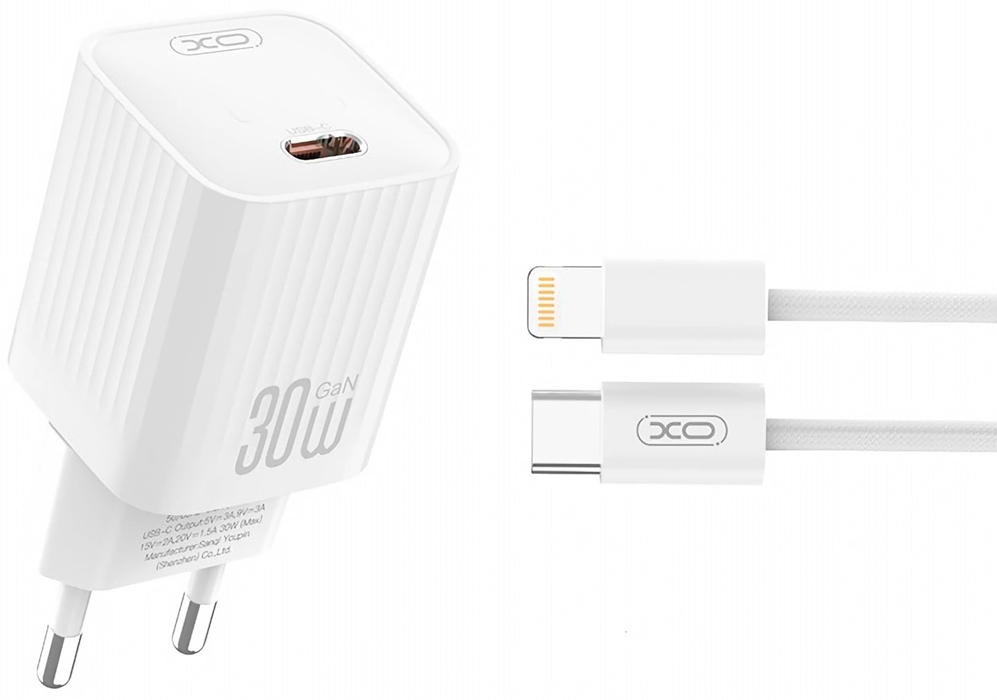 Мережевий зарядний пристрій XO L148 PD30W Single USB-C Charger with Lightning cable white (XO-L148+L)