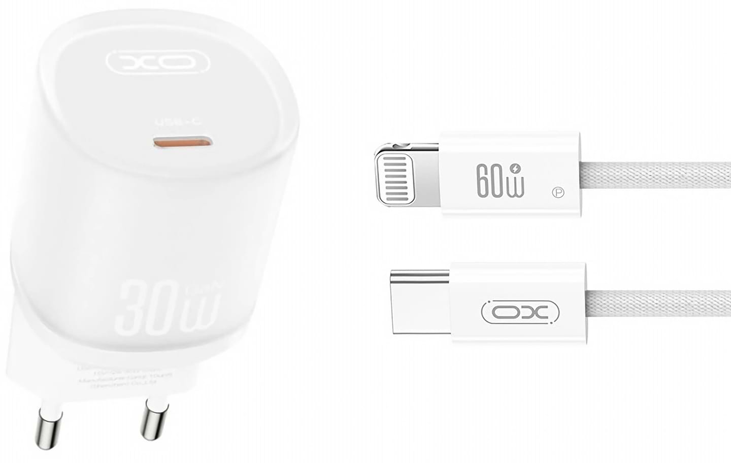 Мережевий зарядний пристрій XO L150 30W Single USB-C Fast Charger with Lightning cable white (XO-L150+L)