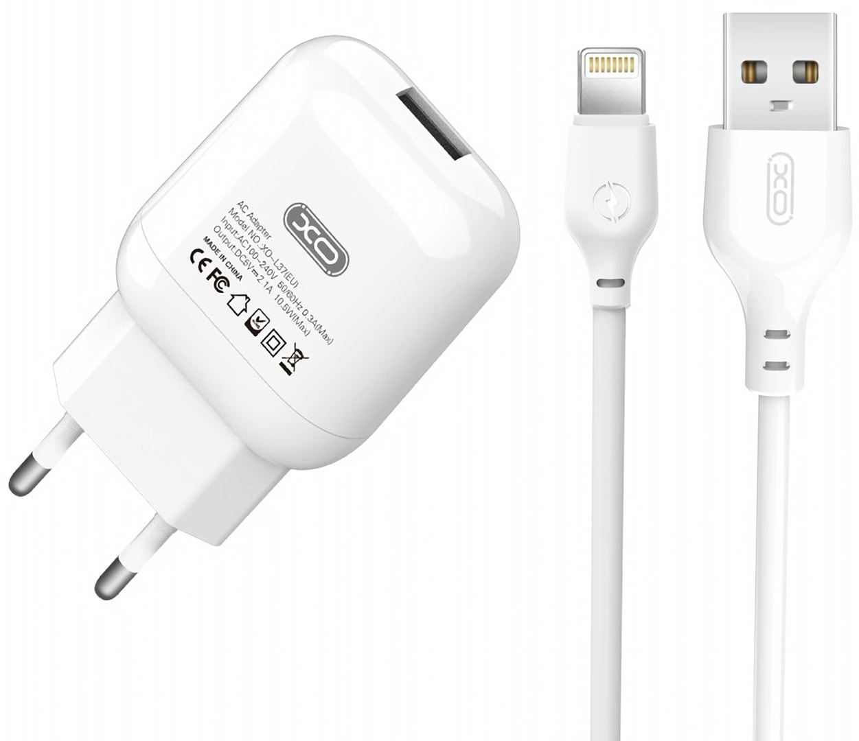 Мережевий зарядний пристрій XO L37 charger with lightning cable white (XO-L37+L)