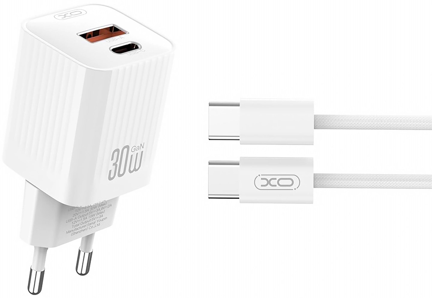Сетевое зарядное устройство XO L149 PD30W 1USB-A+1USB-C Charger with TYPE-C cable white (XO-L149+C)