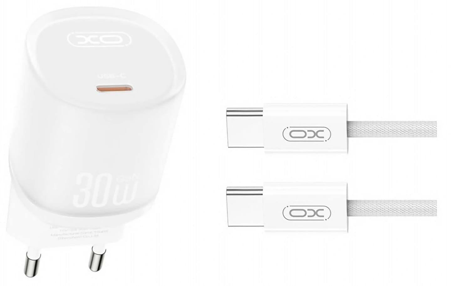 Мережевий зарядний пристрій XO L150 30W Single USB-C Fast Charger with TYPE-C cable white (XO-L150+C)