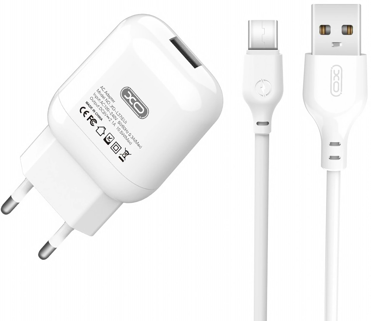 Мережевий зарядний пристрій XO L37 charger with type-c cable white (XO-L37+C)