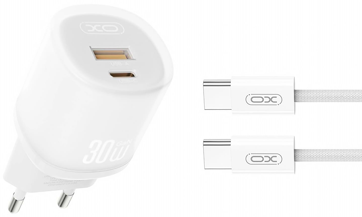 Мережевий зарядний пристрій XO L151 30W 1USB-A+1USB-C with TYPE-C cable white (XO-L151+C-White)
