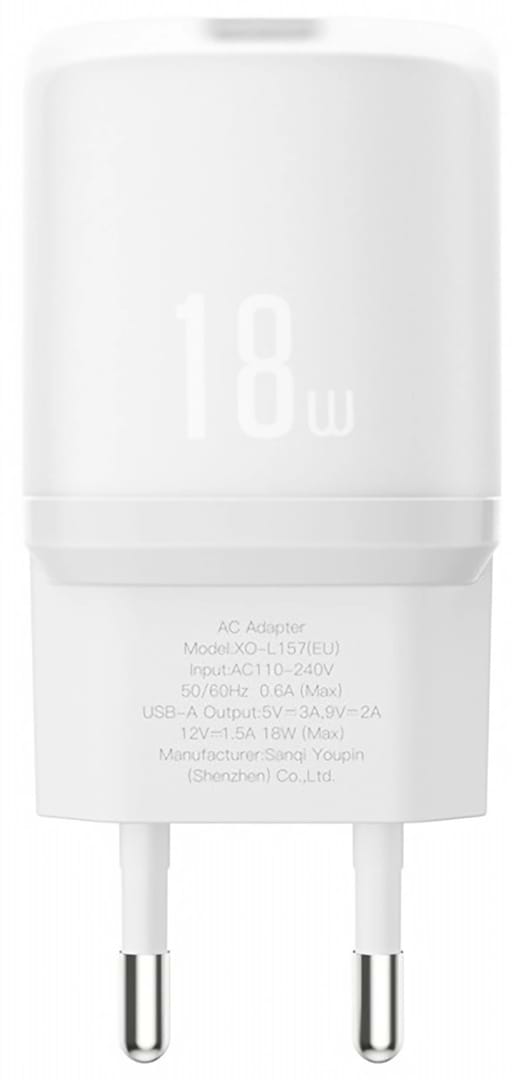 Мережевий зарядний пристрій XO L157 QC3.0 18W charger white (XO-L157)