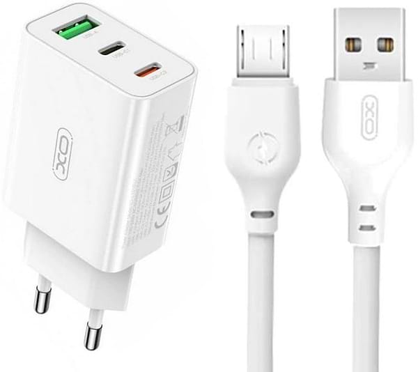 Фото - Мережевий зарядний пристрій XO L101 PD + QC3.0 (1USB/2Type-C/20W) + USB - MicroUSB White (XO-L101-WH)