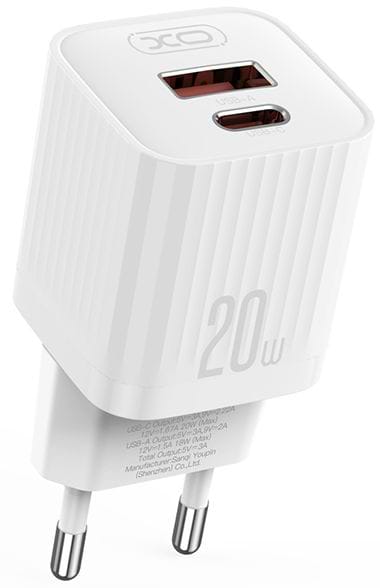 Мережевий зарядний пристрій XO L147 PD20W 1USB-A+1USB-C Charger, white (XO-L147)