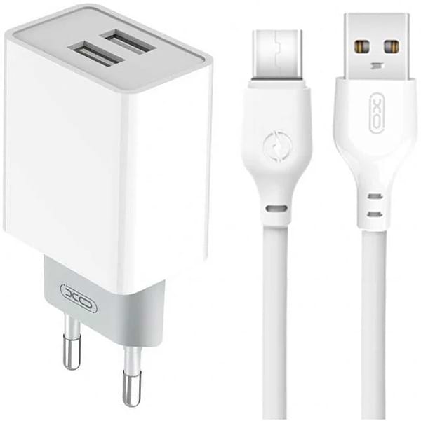 Фото - Мережевий зарядний пристрій XO L65 адаптер 2USB / 2.4А + Type-C White (XO-L65-TC)
