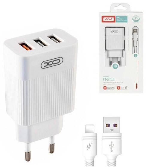 Фото - Мережевий зарядний пристрій XO QC 3.0 XO L72 30W (18W/1USB + 2.4A/2 USB) + кабель Lightning White (XO-L72i-WH)