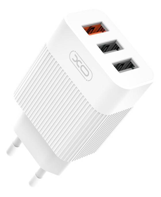 Мережевий зарядний пристрій XO QC 3.0 XO L72 30W (18W/1USB + 2.4A/2 USB) + кабель Lightning White (XO-L72i-WH) - Фото 1