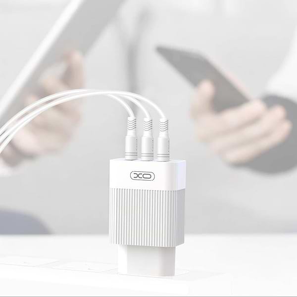 Фото - Мережевий зарядний пристрій XO QC 3.0 XO L72 30W (18W/1USB + 2.4A/2 USB) + кабель Lightning White (XO-L72i-WH)
