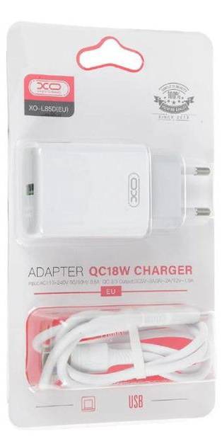 Фото - Сетевое зарядное устройство XO QC 3.0 XO L85 18W/1USB + microUSB White (XO-L85m-WH)