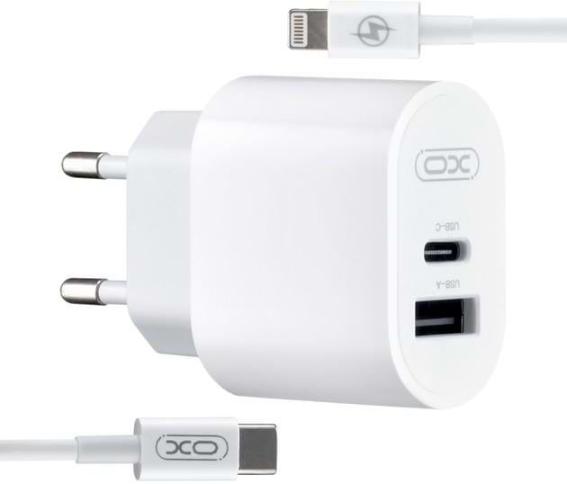Мережевий зарядний пристрій XO L97 (1Type-C/1USB/2.4A) + Type-C - Lightning White (XO-L97-LG) - Фото 1
